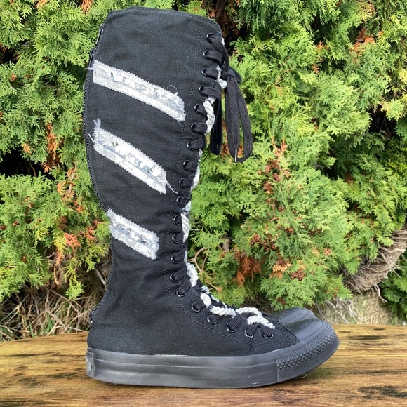 Converse Chuck Taylor All Star Knee High Black Silver Sequin Sneakers Size 8